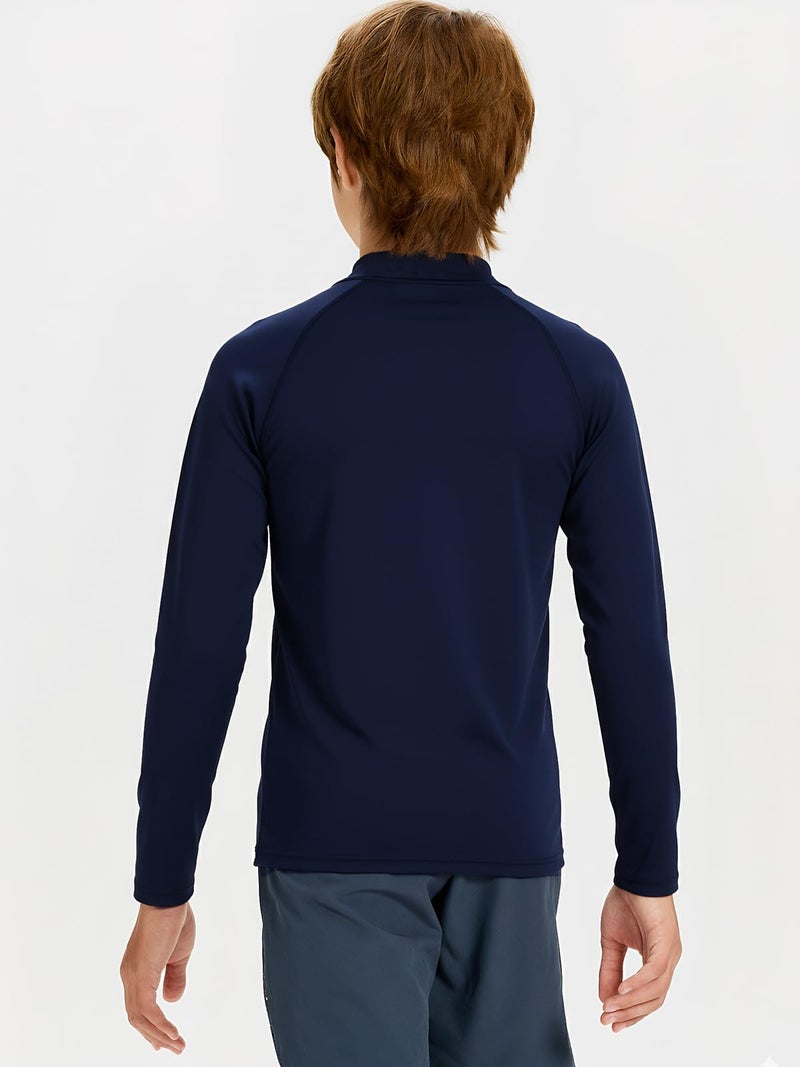 DEVOROPA Youth Boys Compression Thermal Shirts Long Sleeve Undershirt Fleece Baselayer Mock Top Navy L - Image 2